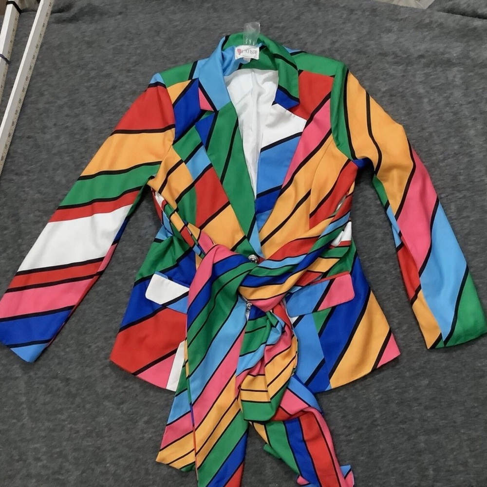 L'atiste by Amy Button Up Tie Front Colorblock Blazer Jacket - Picture 3 of 3
